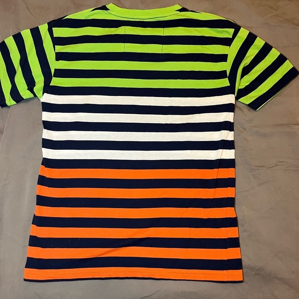 GO by Graphite Boys Large 14/16 V-Neck Striped T-Shirt Green Orange Navy White - Picture 5 of 6